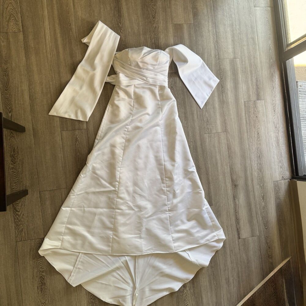 Bill Levkoff White Satin Strapless Wedding Gown Bridal Dress Bow Train Size 6 - Picture 16 of 16